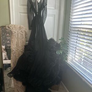 Leah Maria Elegant Black Sheer Luxury Robe